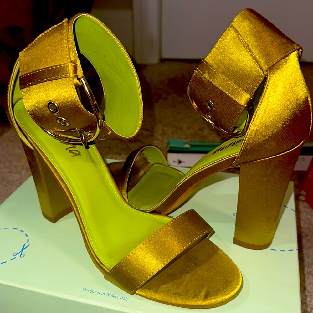 Satin Green Ankle Strapped Heels